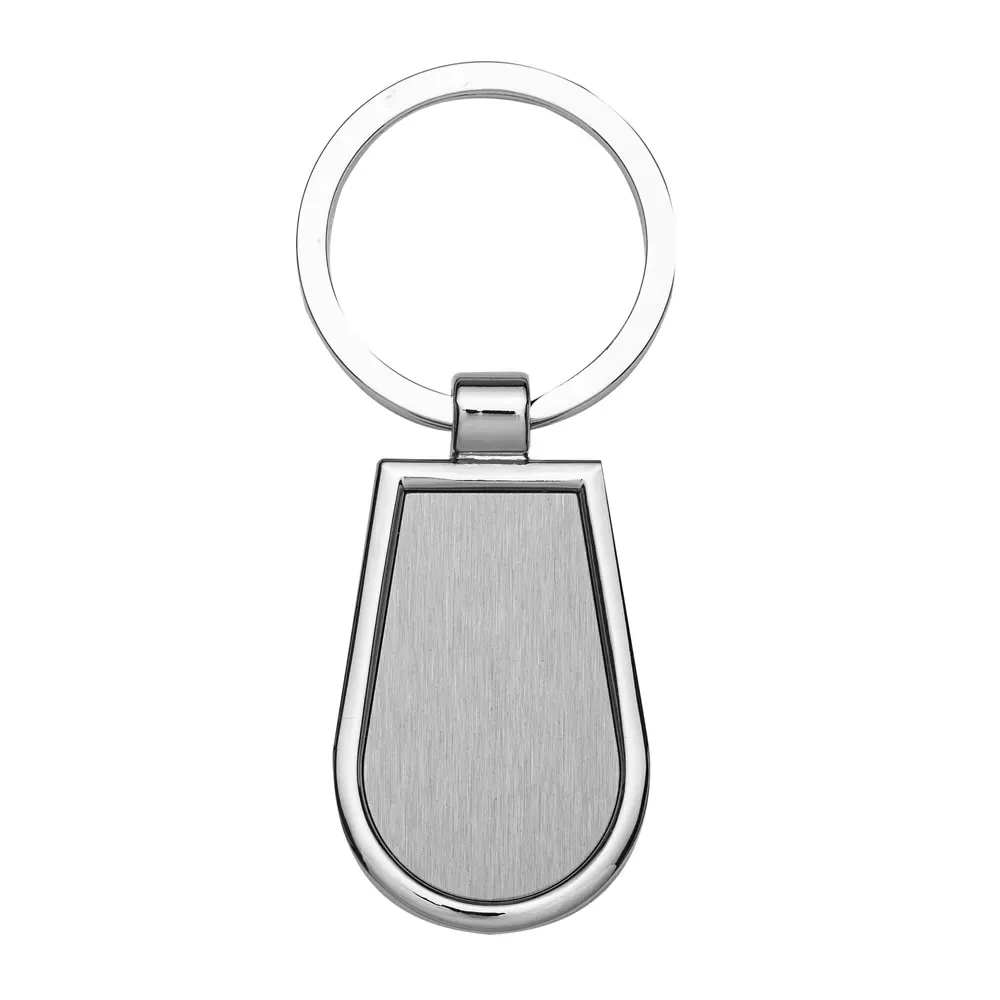 Chaveiro metálico personalizado formato gota, cor prata