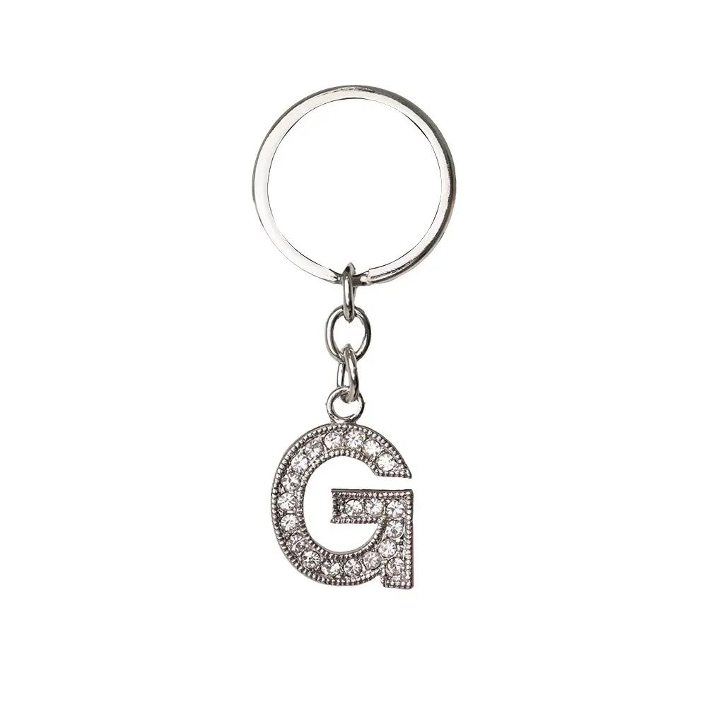 Chaveiro personalizado de metal em formato de letra G, com pedras brilhantes