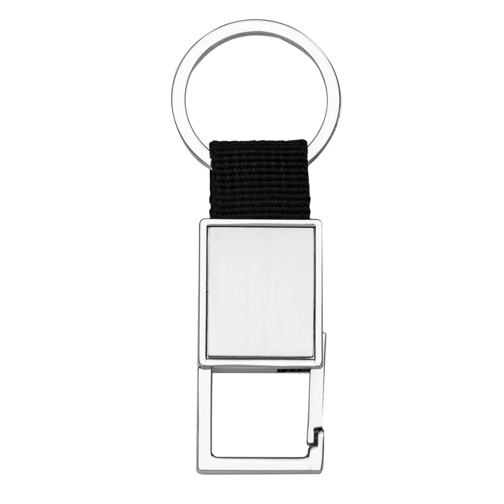 Chaveiro personalizado de metal mosquetão com alça de nylon, cor prata