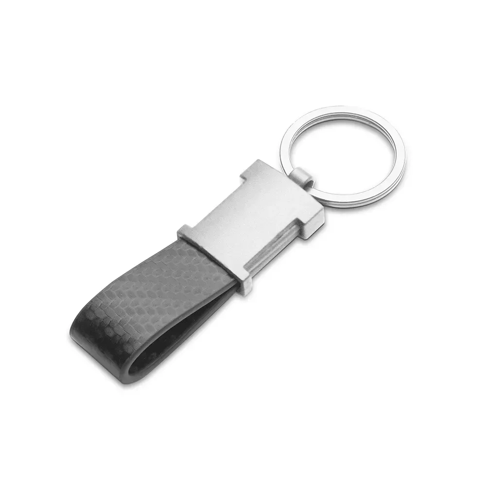 Chaveiro personalizado em metal níquel, alça em PU, cor prata