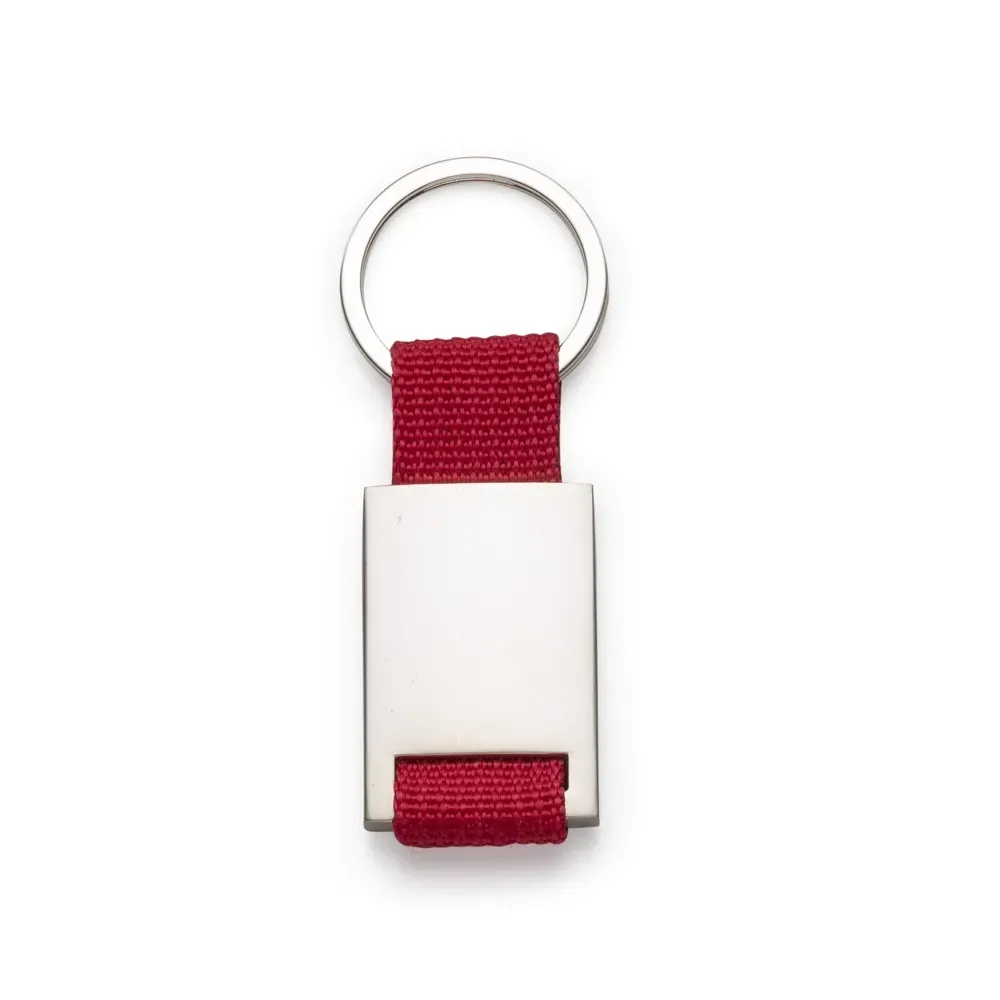 Chaveiro personalizado em metal com detalhe em nylon, cor vermelho