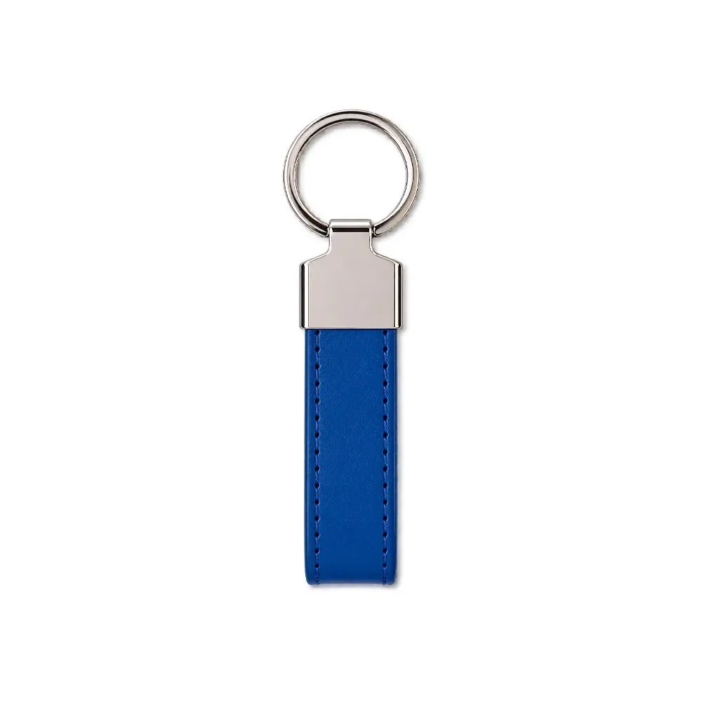 Chaveiro personalizado em metal com aba em PU, cor azul