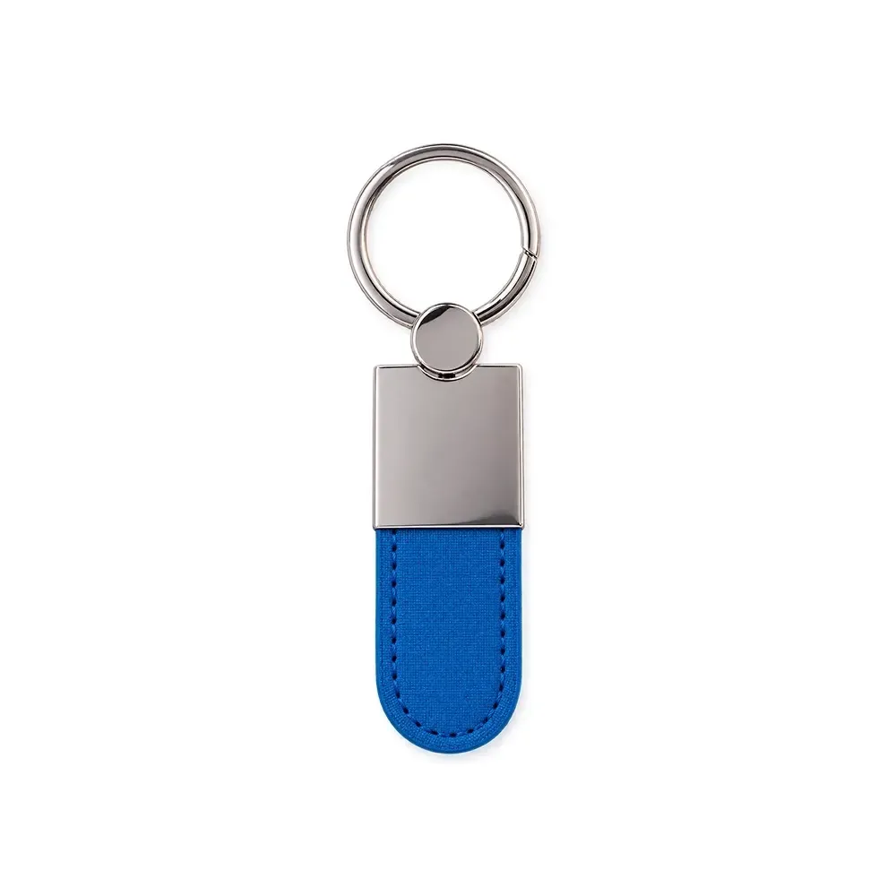 Chaveiro personalizado em metal com tira em PU, cor azul