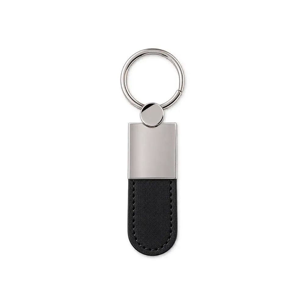 Chaveiro personalizado em metal com tira em PU, cor preta