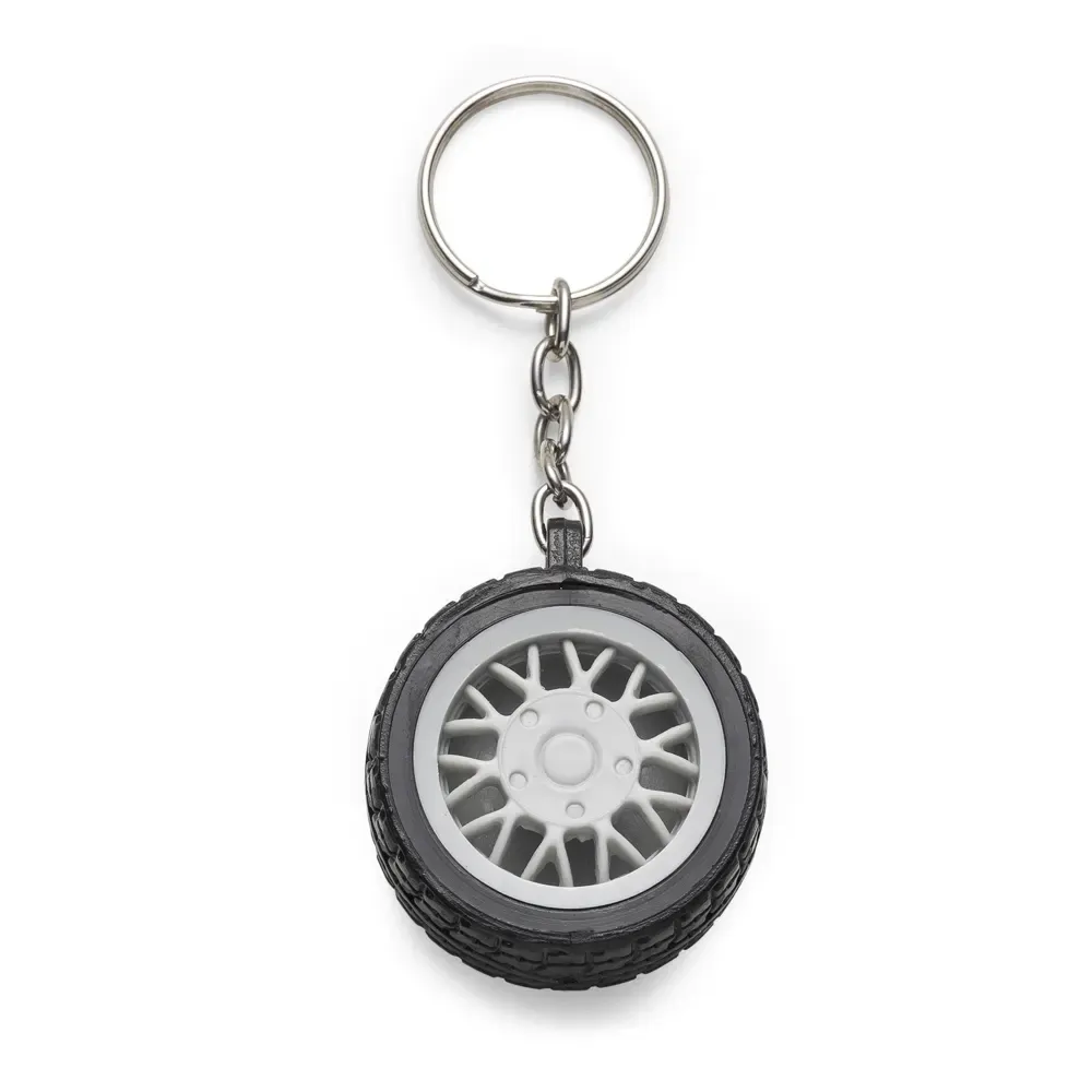 Chaveiro personalizado de plástico formato pneu, cor cinza