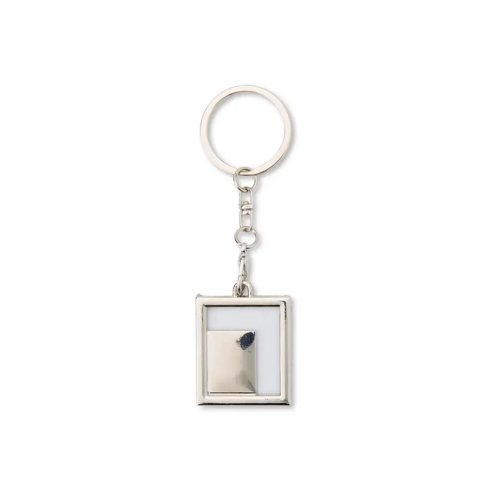 Chaveiro personalizado porta-foto em inox, formato retangular, cor prata