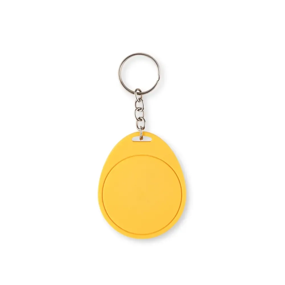 Chaveiro personalizado em PVC emborrachado quadrado, cor amarela