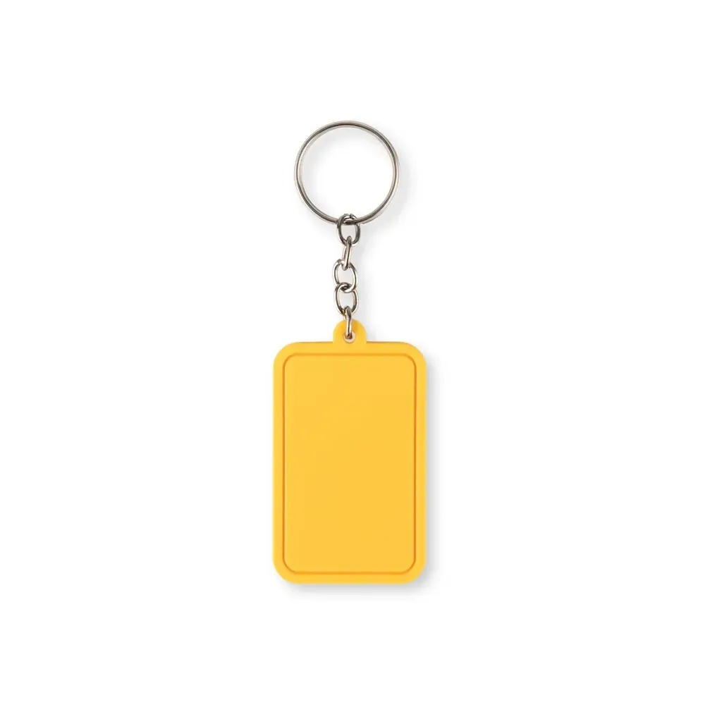Chaveiro personalizado em PVC emborrachado retangular, cor amarela