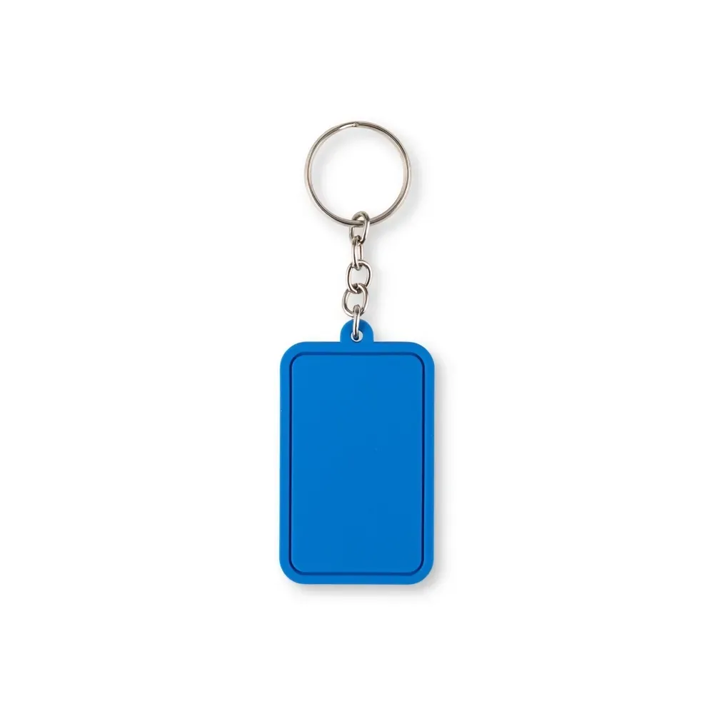 Chaveiro personalizado em PVC emborrachado retangular, cor azul