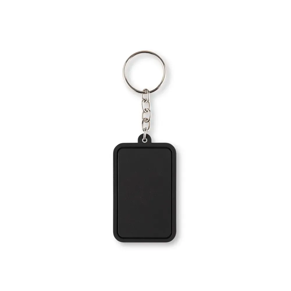 Chaveiro personalizado em PVC emborrachado retangular, cor preta