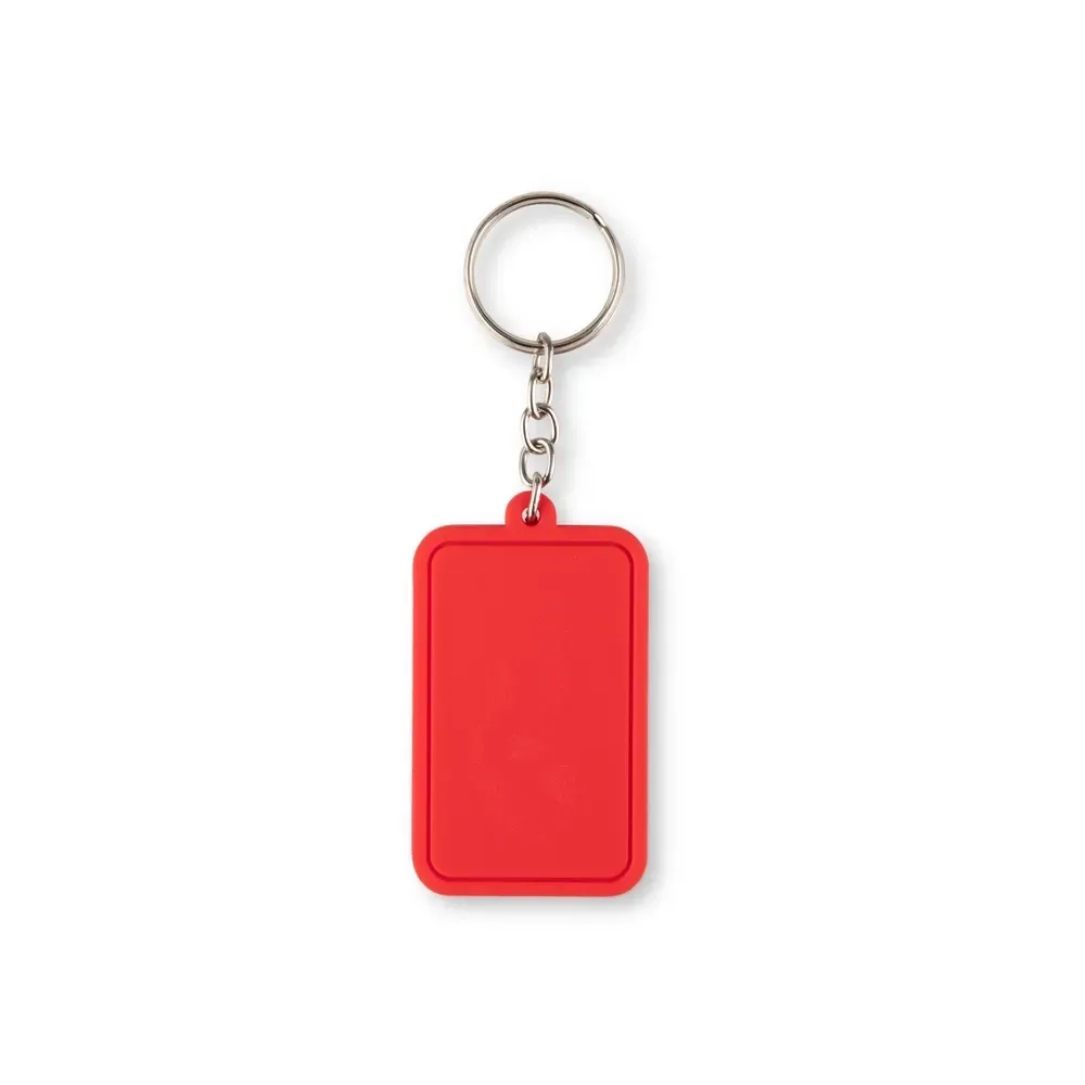 Chaveiro personalizado em PVC emborrachado retangular, cor vermelha