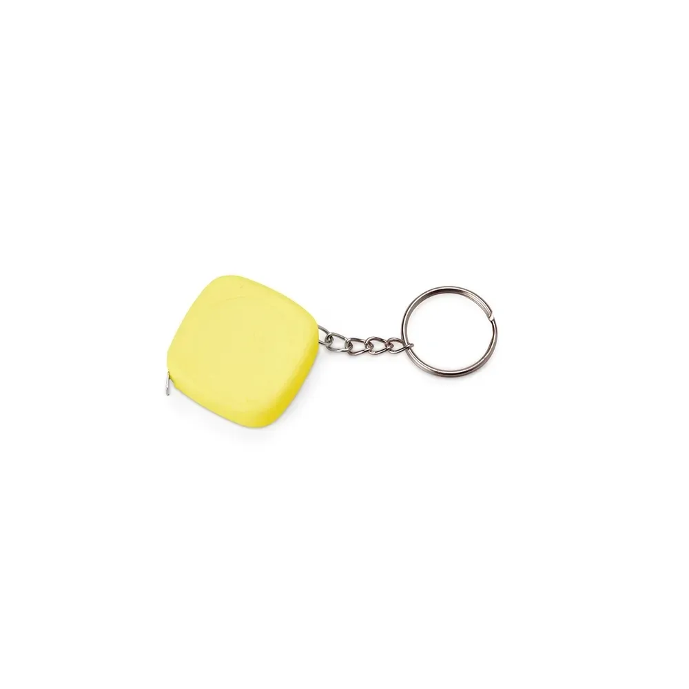 Chaveiro trena personalizada de 1 metro, modelo compacto, cor amarelo