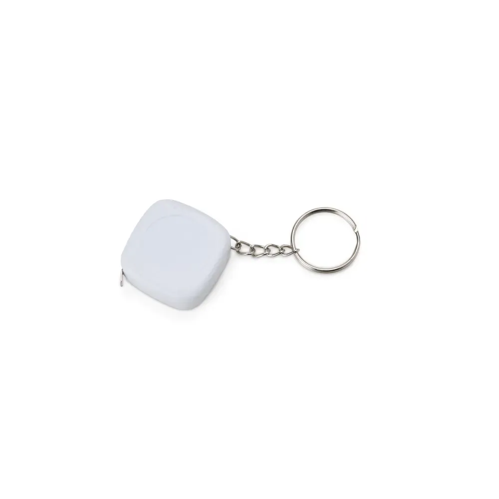 Chaveiro trena personalizada de 1 metro, modelo compacto, cor branco