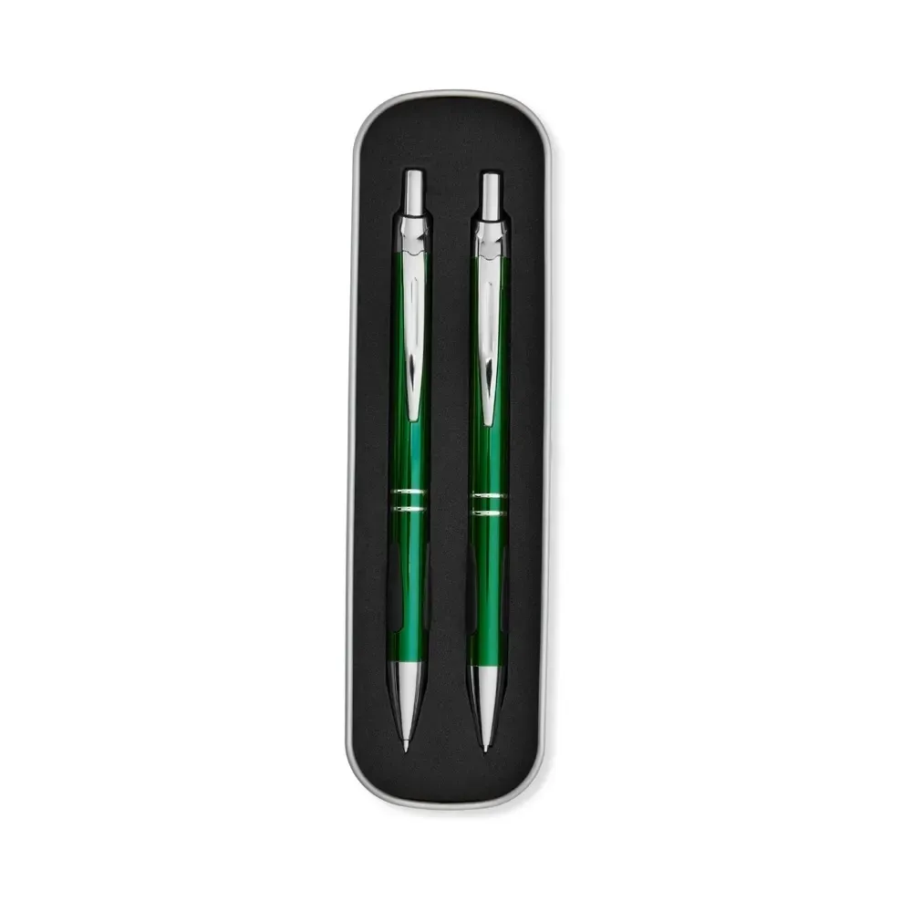 Conjunto caneta e lapiseira metal personalizado acabamento fosco verde