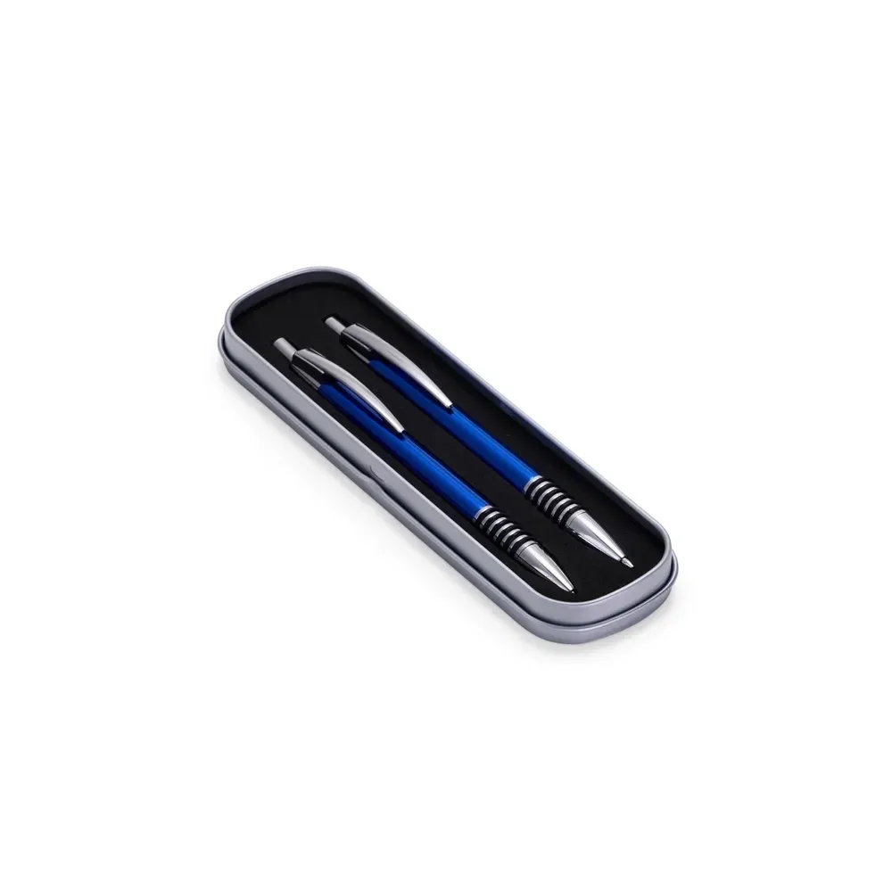 Conjunto caneta e lapiseira metal personalizado azul escuro