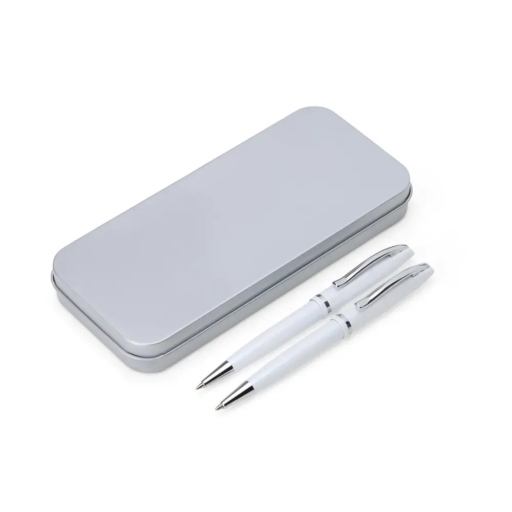 Conjunto caneta e lapiseira metal personalizado giratório branco