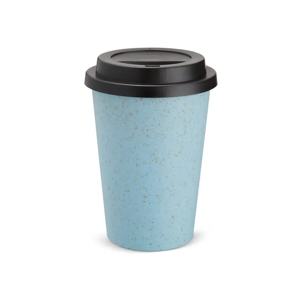 Copo fibra de arroz personalizado 450ml com tampa de bocal, azul