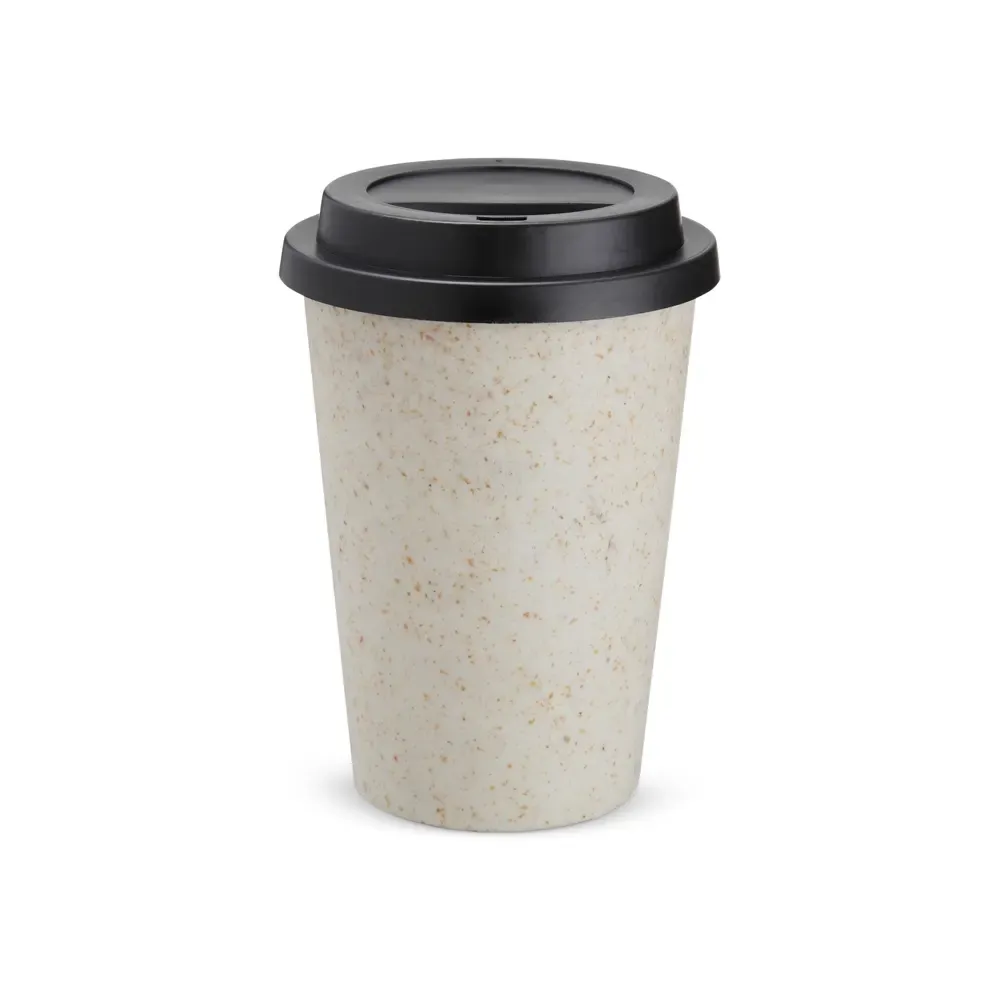 Copo fibra de arroz personalizado 450ml com tampa de bocal, bege