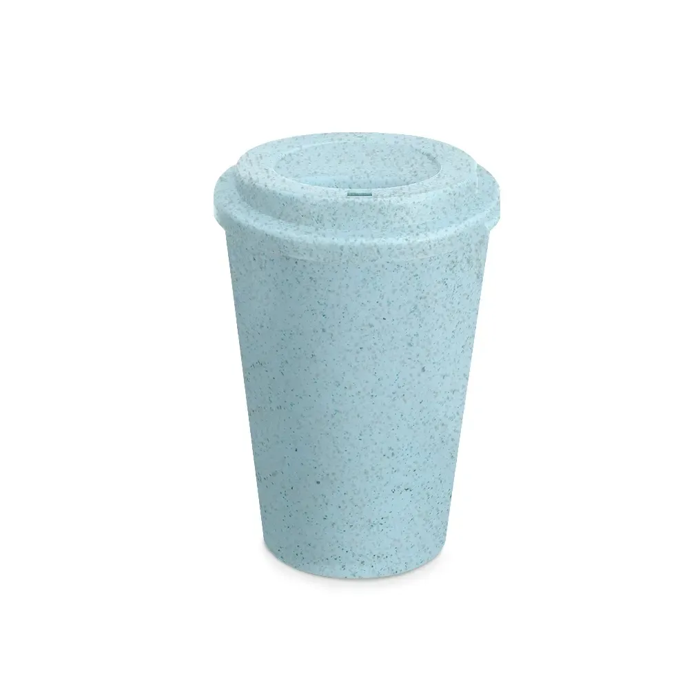 Copo fibra de arroz personalizado 450ml com tampa de bocal, azul