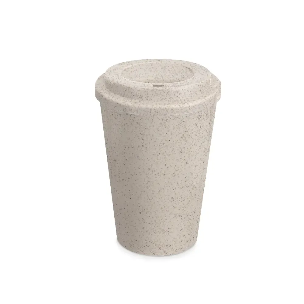 Copo fibra de arroz personalizado 450ml com tampa de bocal, bege