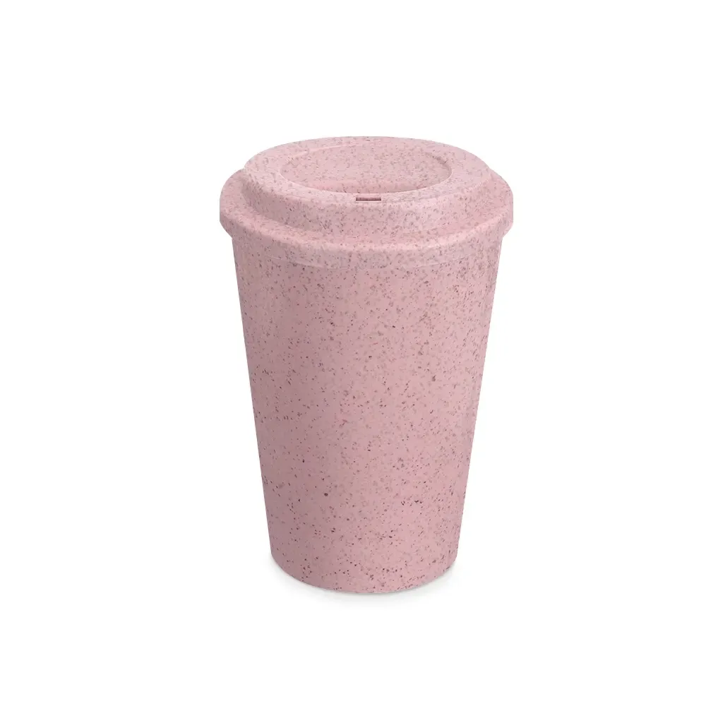 Copo fibra de arroz personalizado 450ml com tampa de bocal, rosa