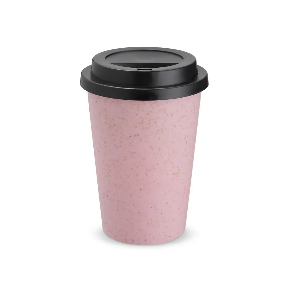 Copo fibra de arroz personalizado 450ml com tampa de bocal, rosa