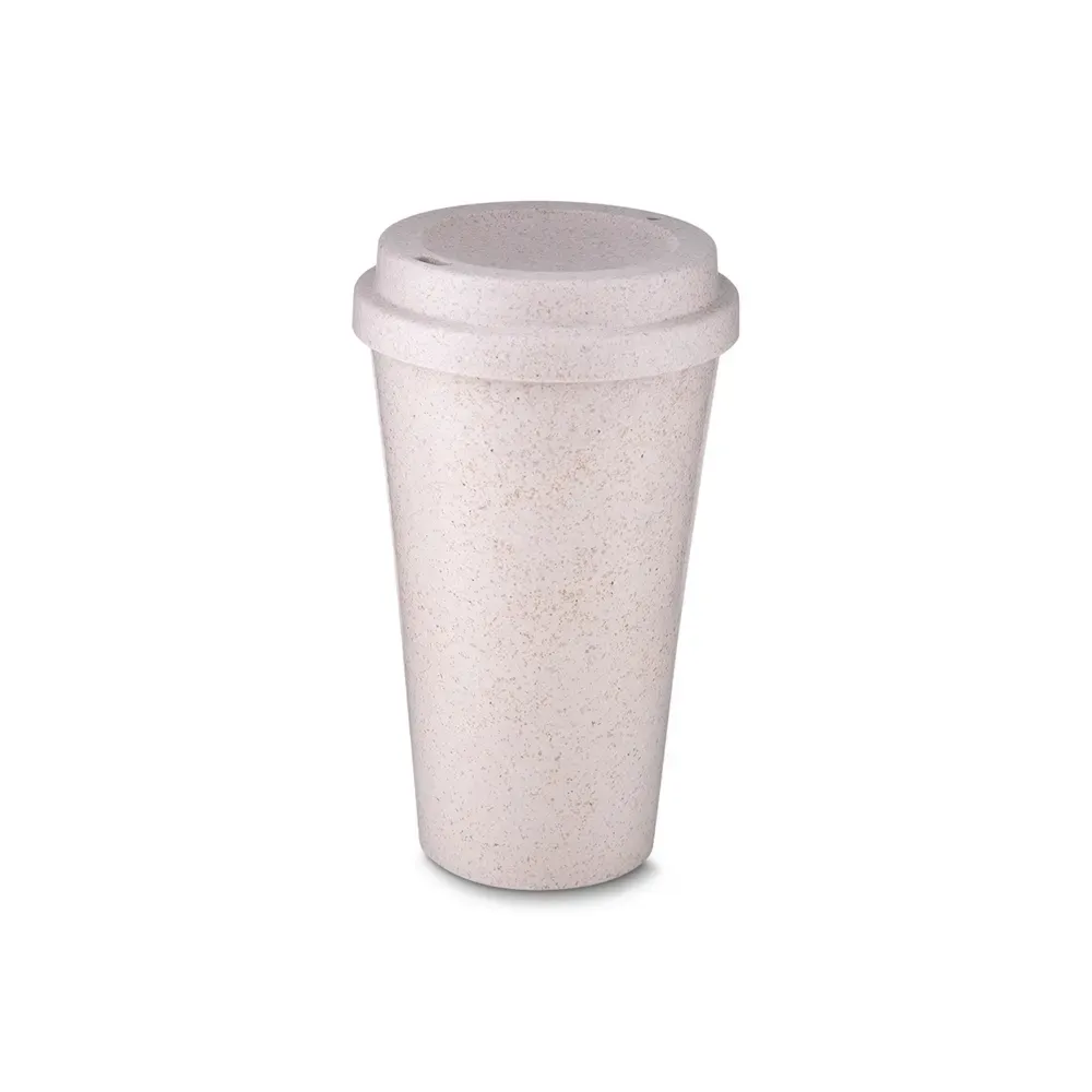 Copo fibra de arroz personalizado 550ml com tampa de bocal, bege