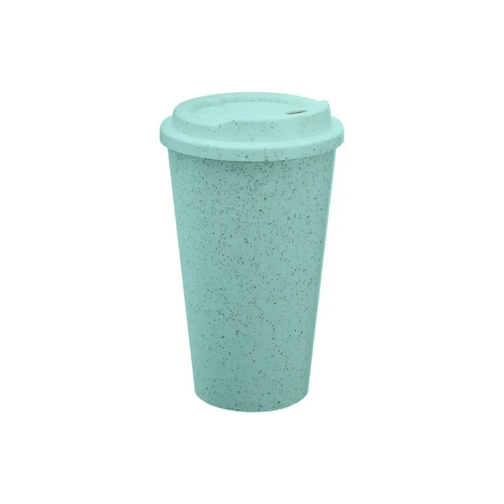 Copo fibra de arroz personalizado 550ml com tampa rosqueável, azul