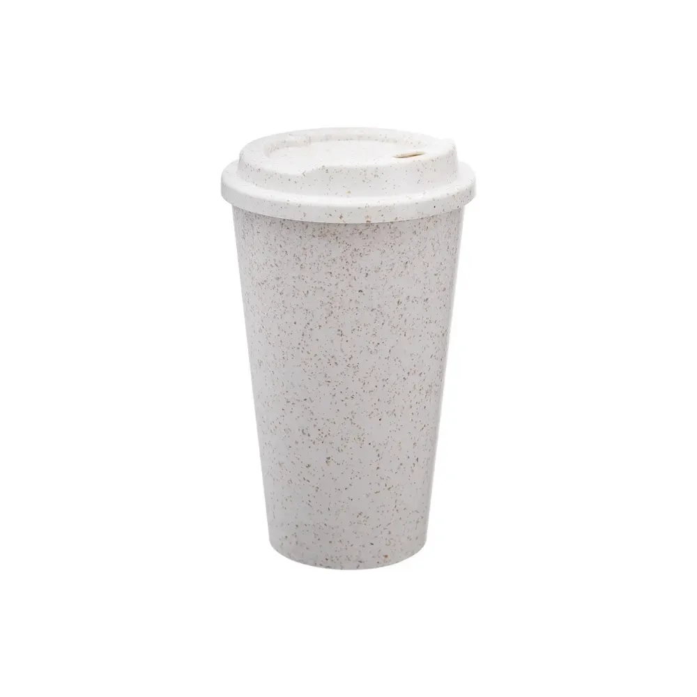 Copo fibra de arroz personalizado 550ml com tampa rosqueável, bege