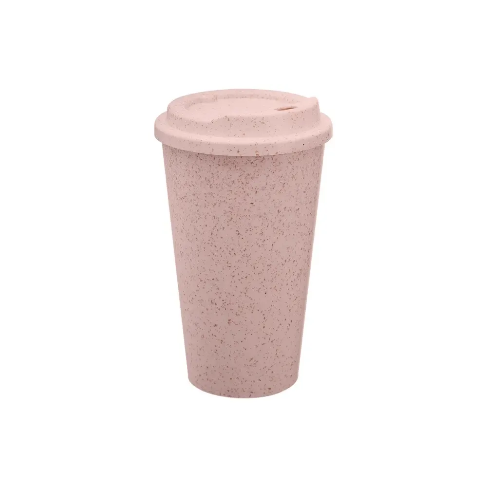 Copo fibra de arroz personalizado 550ml com tampa rosqueável, rosa