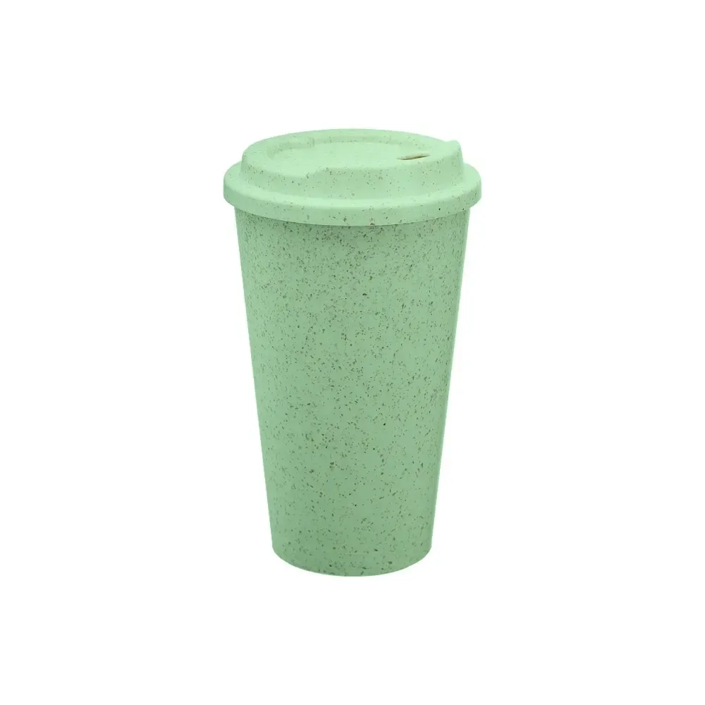 Copo fibra de arroz personalizado 550ml com tampa rosqueável, verde