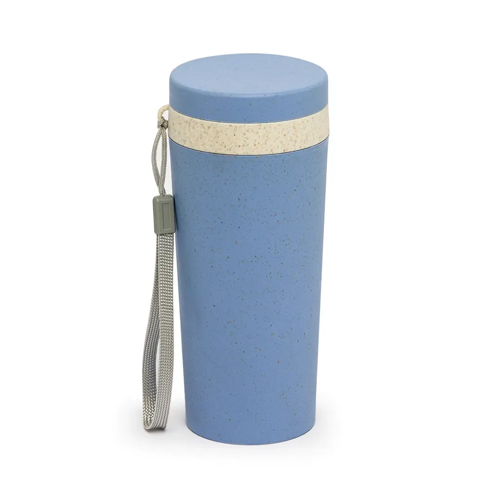 Copo fibra de bambu personalizado 350ml com alça, azul