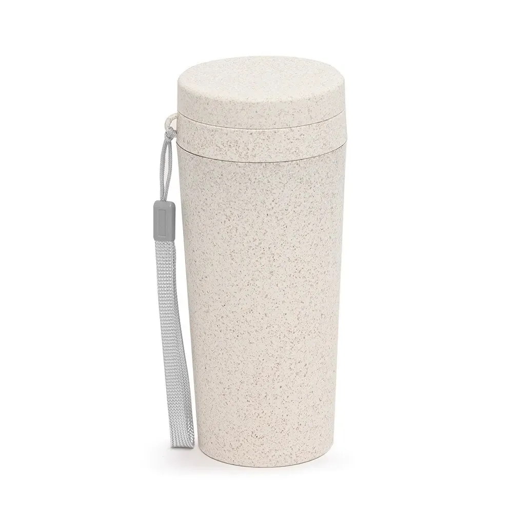 Copo fibra de bambu personalizado 350ml com alça, bege