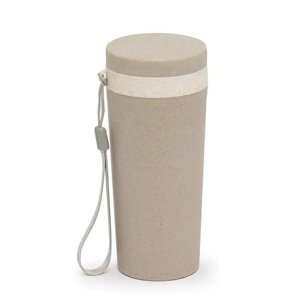 Copo fibra de bambu personalizado 350ml com alça, cinza