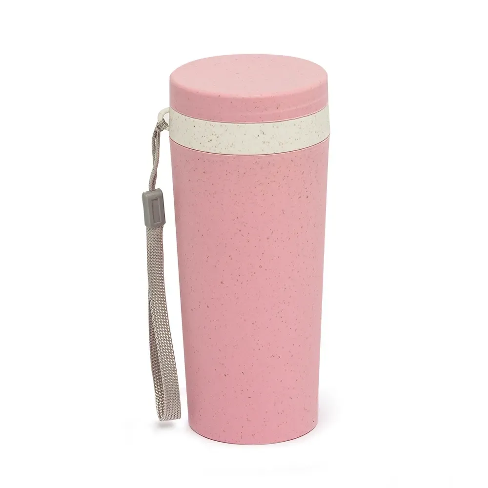 Copo fibra de bambu personalizado 350ml com alça, rosa