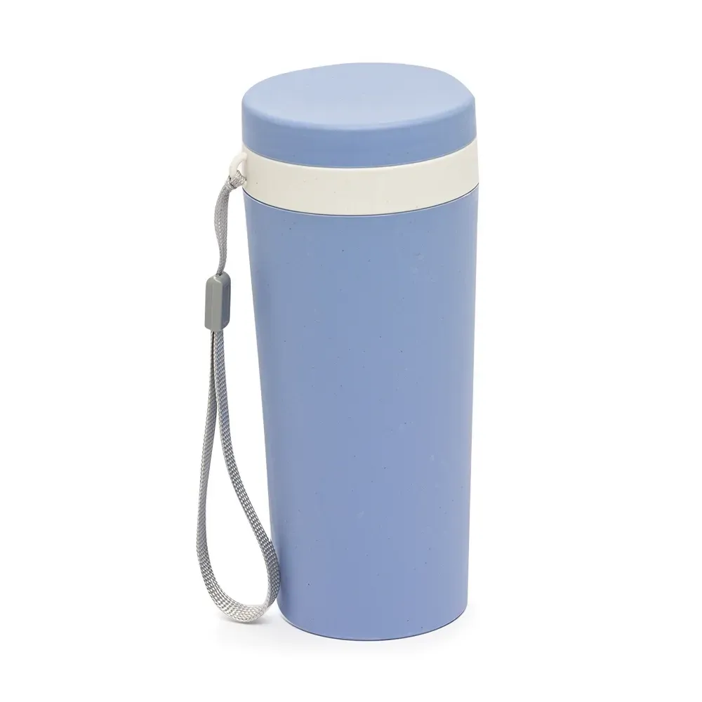 Copo fibra de bambu personalizado 350ml com alça, azul