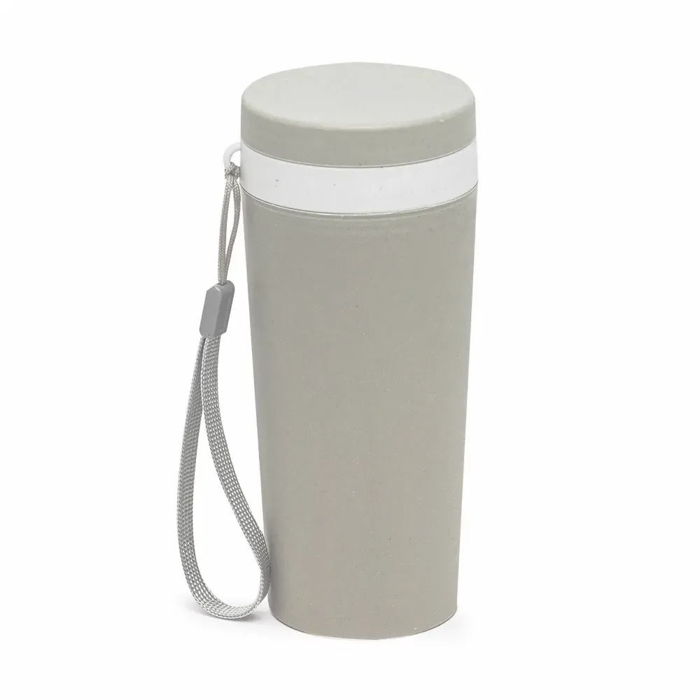 Copo fibra de bambu personalizado 350ml com alça, cinza
