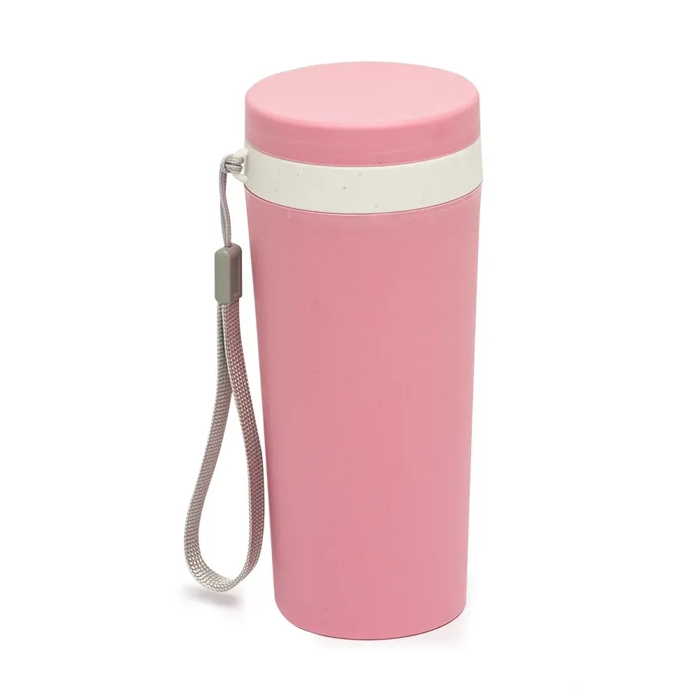 Copo fibra de bambu personalizado 350ml com alça, rosa