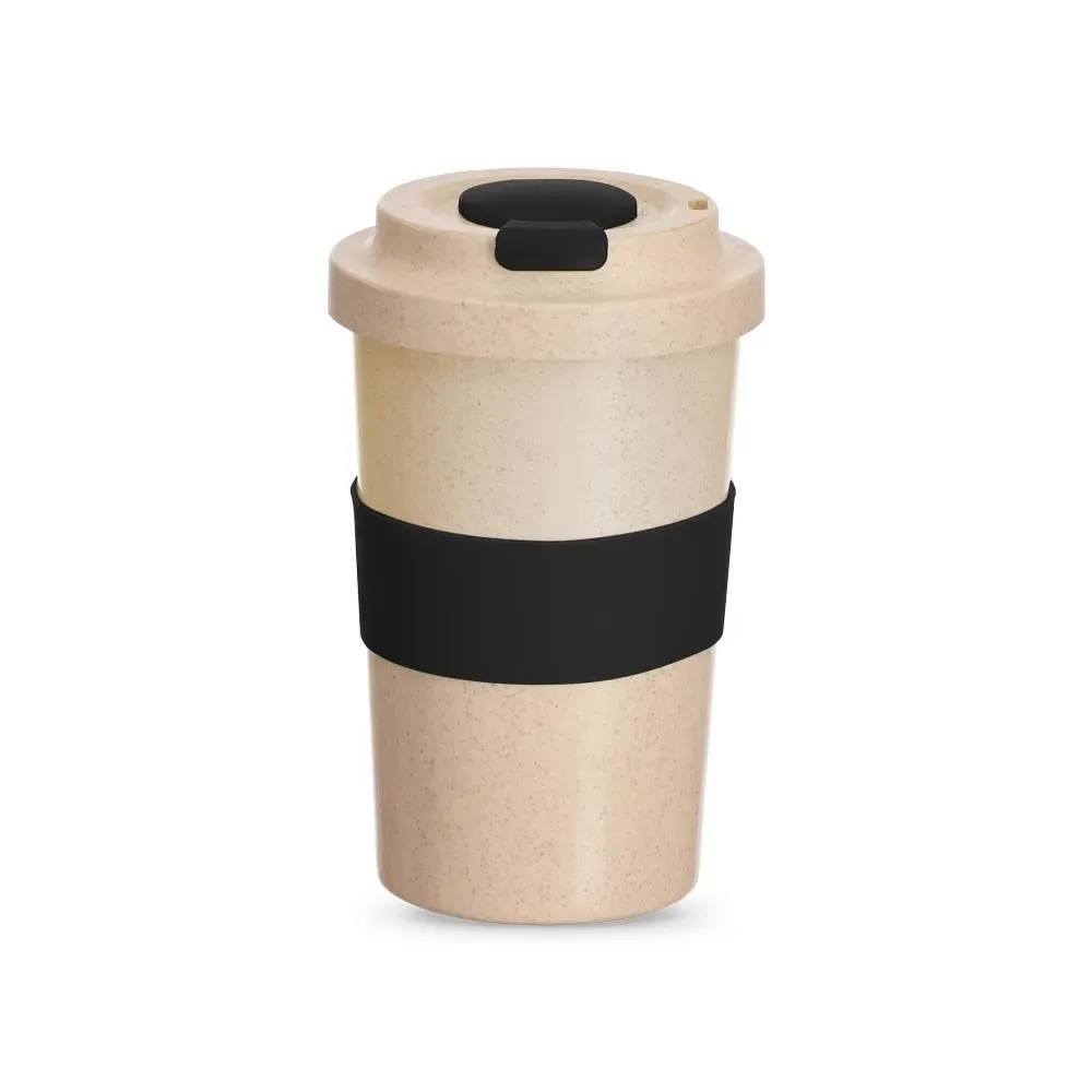 Copo fibra de bambu personalizado 450ml com tampa rosqueável, preto
