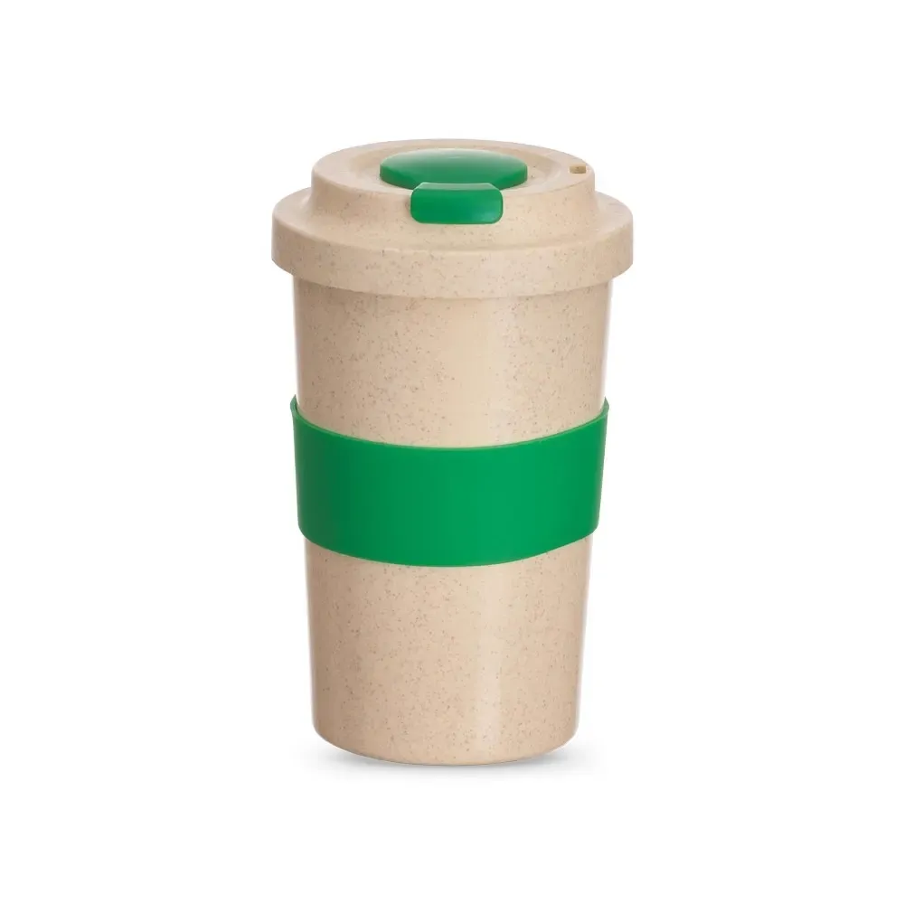 Copo fibra de bambu personalizado 450ml com tampa rosqueável, verde