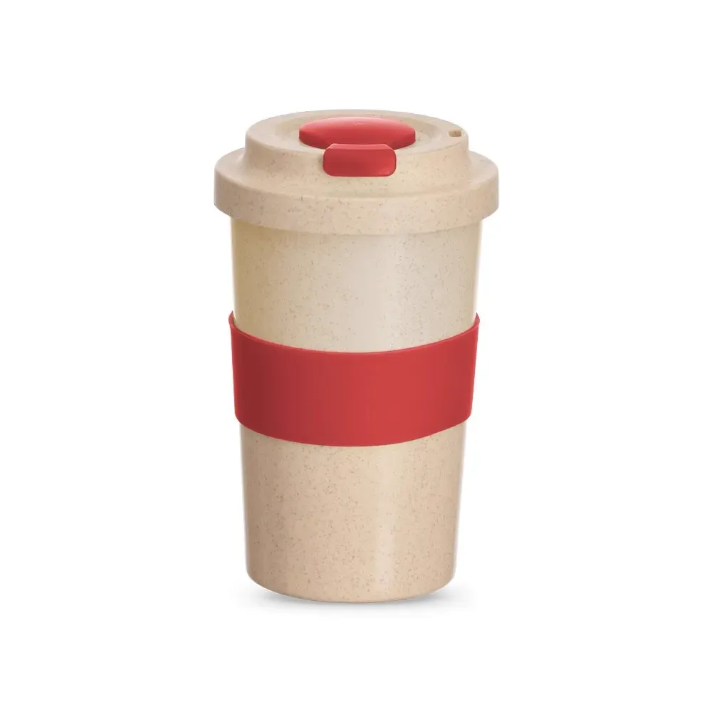 Copo fibra de bambu personalizado 450ml com tampa rosqueável, vermelho