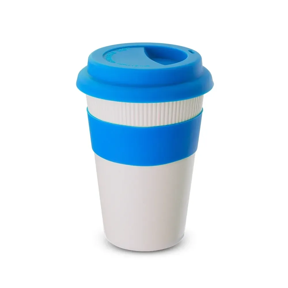 Copo fibra de bambu personalizado 450ml com tampa de silicone, azul