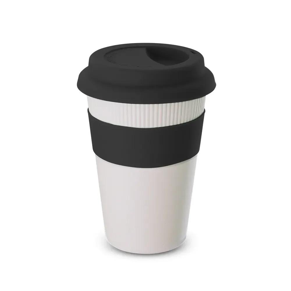 Copo fibra de bambu personalizado 450ml com tampa de silicone, preto