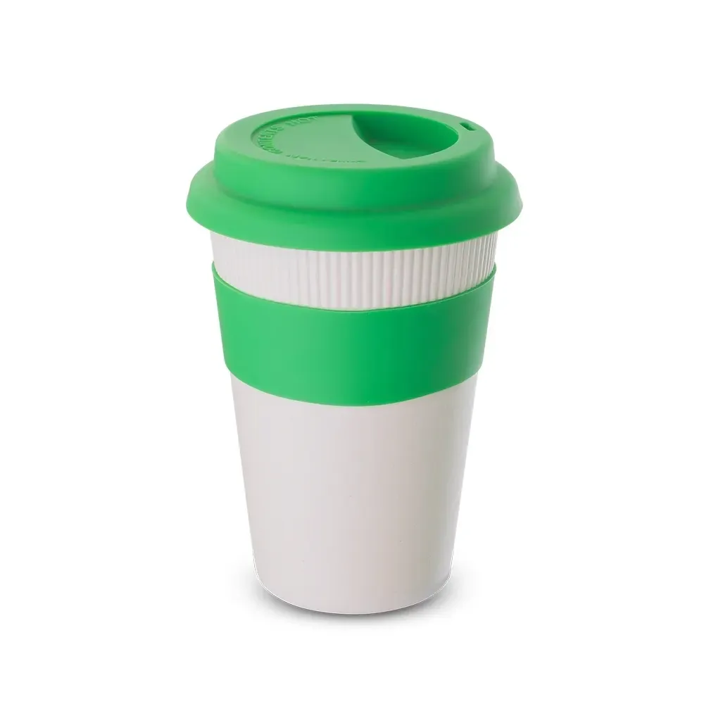 Copo fibra de bambu personalizado 450ml com tampa de silicone, verde