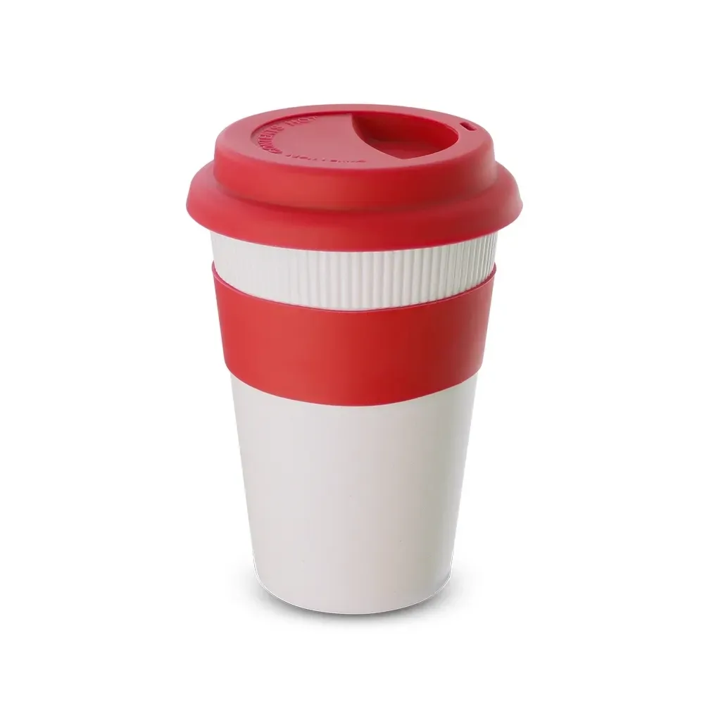 Copo fibra de bambu personalizado 450ml com tampa de silicone, vermelho