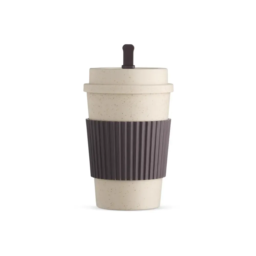 Copo fibra de trigo personalizado 450ml com mexedor, cinza