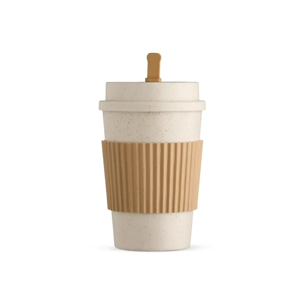 Copo fibra de trigo personalizado 450ml com mexedor, marrom