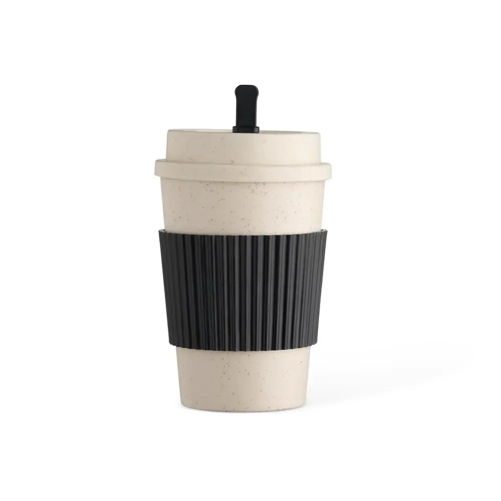 Copo fibra de trigo personalizado 450ml com mexedor, preto