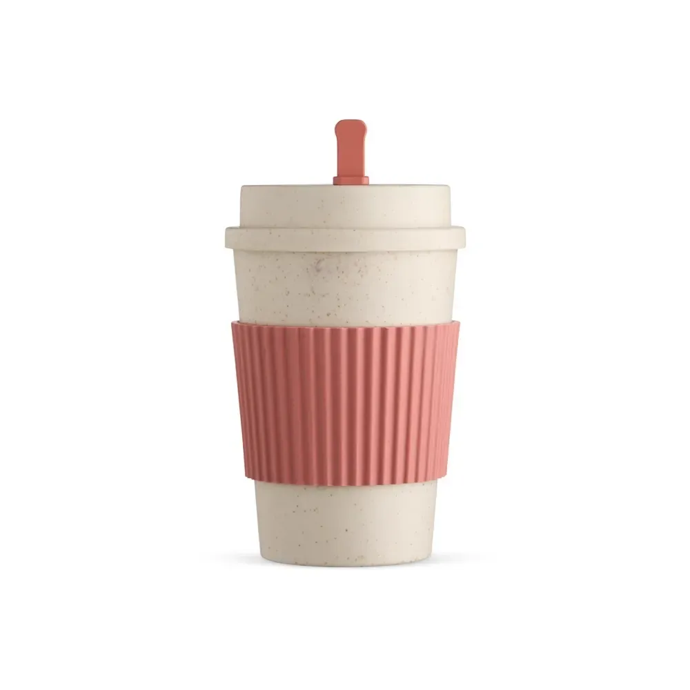 Copo fibra de trigo personalizado 450ml com mexedor, vermelho