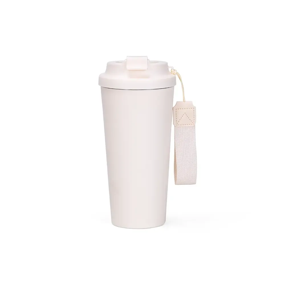 Copo inox personalizado 480ml com alça, branco